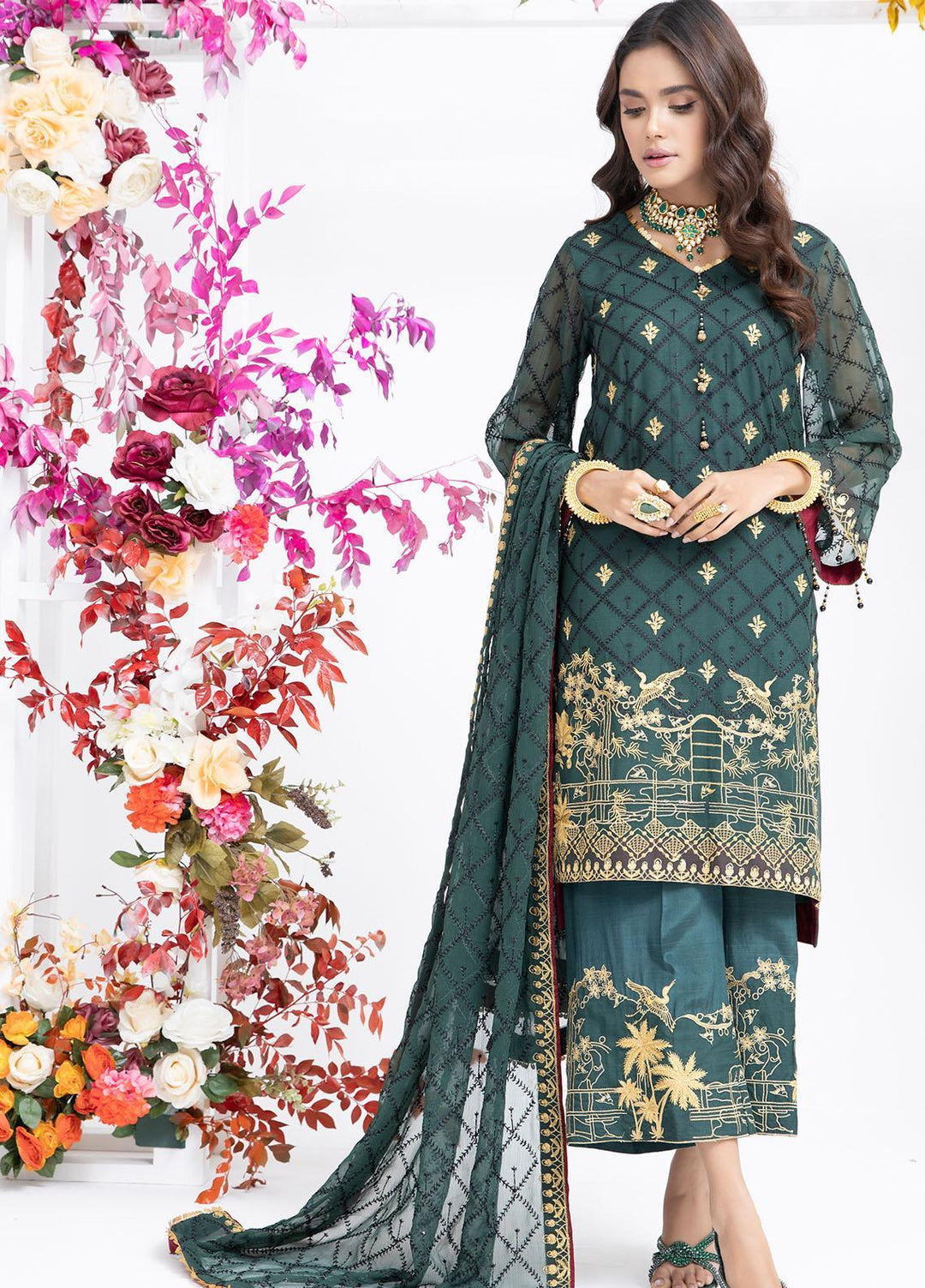 Parishey By Zaaviay Embroidered Chiffon Suits Unstitched 3 Piece KAINAT - Luxury Collection