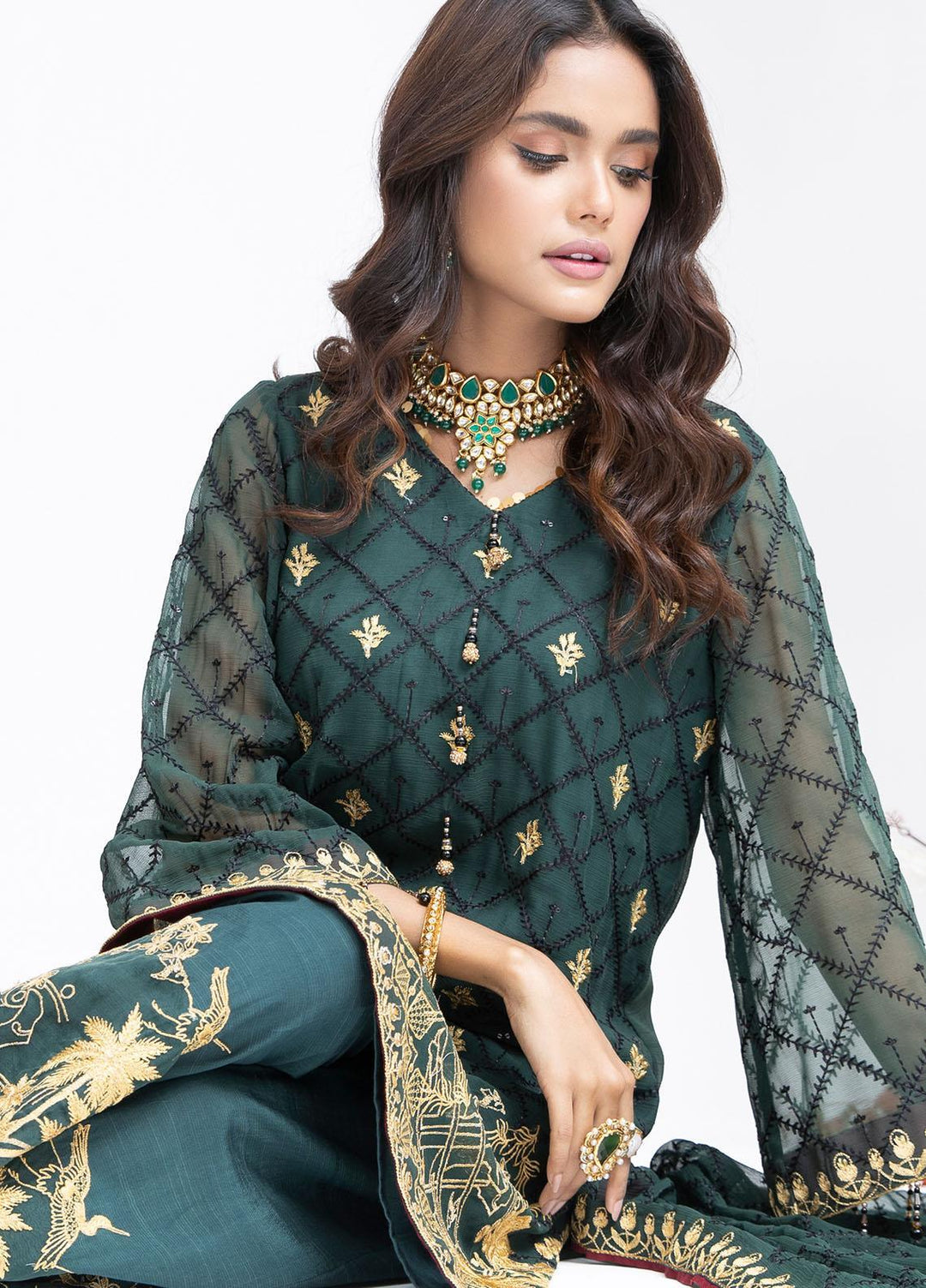 Parishey By Zaaviay Embroidered Chiffon Suits Unstitched 3 Piece KAINAT - Luxury Collection