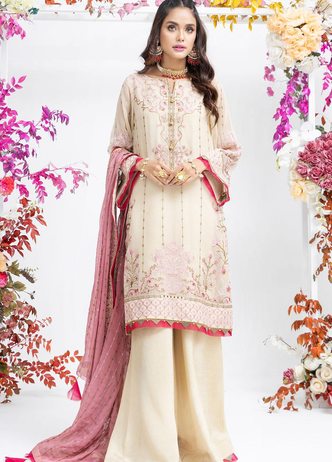 Parishey By Zaaviay Embroidered Chiffon Suits Unstitched 3 Piece MOTI - Luxury Collection