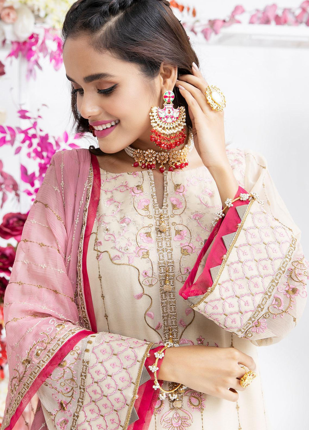 Parishey By Zaaviay Embroidered Chiffon Suits Unstitched 3 Piece MOTI - Luxury Collection