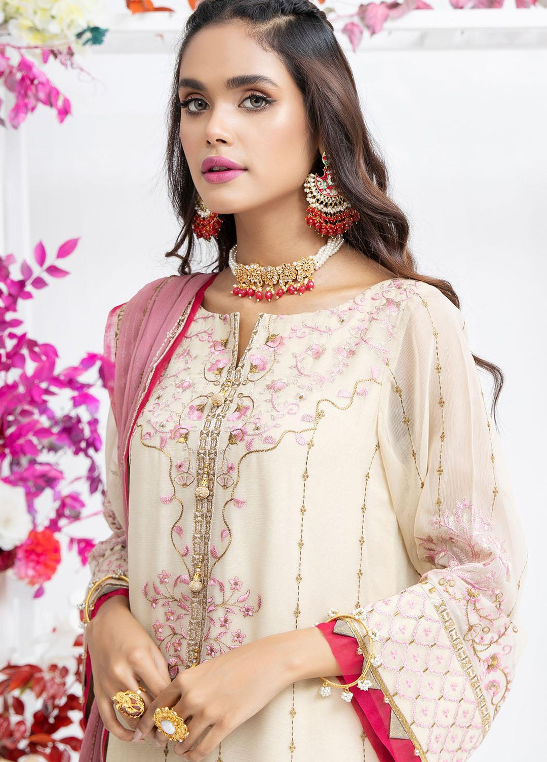 Parishey By Zaaviay Embroidered Chiffon Suits Unstitched 3 Piece MOTI - Luxury Collection