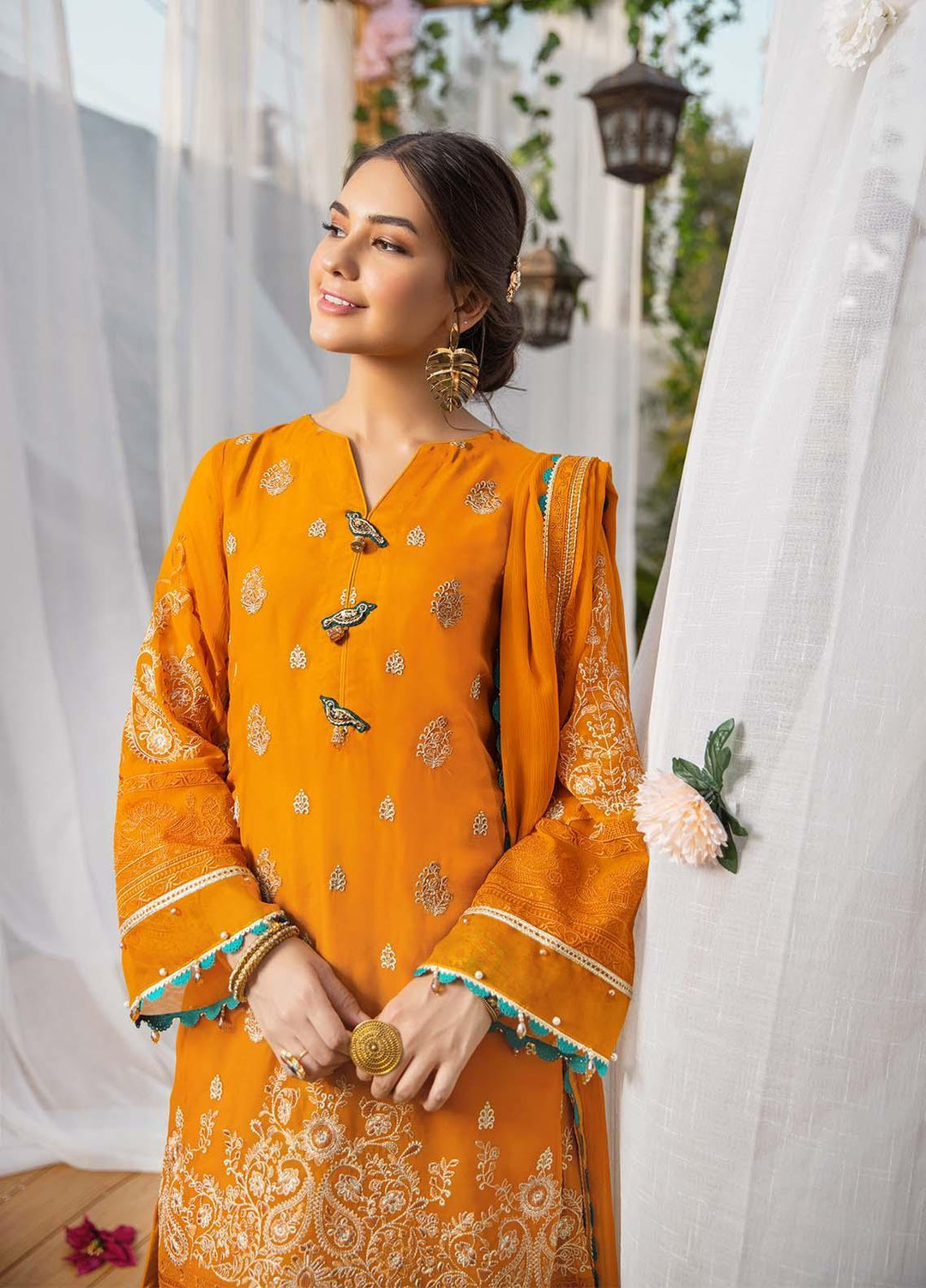 Parishey By Zaaviay Embroidered Chiffon Suits Unstitched 3 Piece ZV21P FIRUZ - Luxury Collection