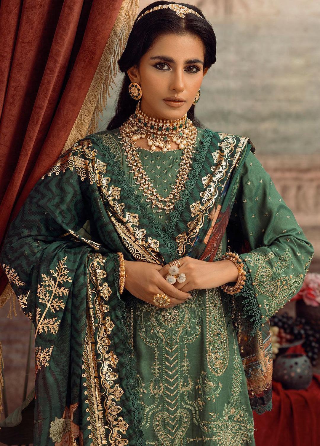 Parizah By Gul Ahmed Embroidered Raw Silk Suits Unstitched 3 Piece GA23PZ PRW32005 - Luxury Wedding Collection