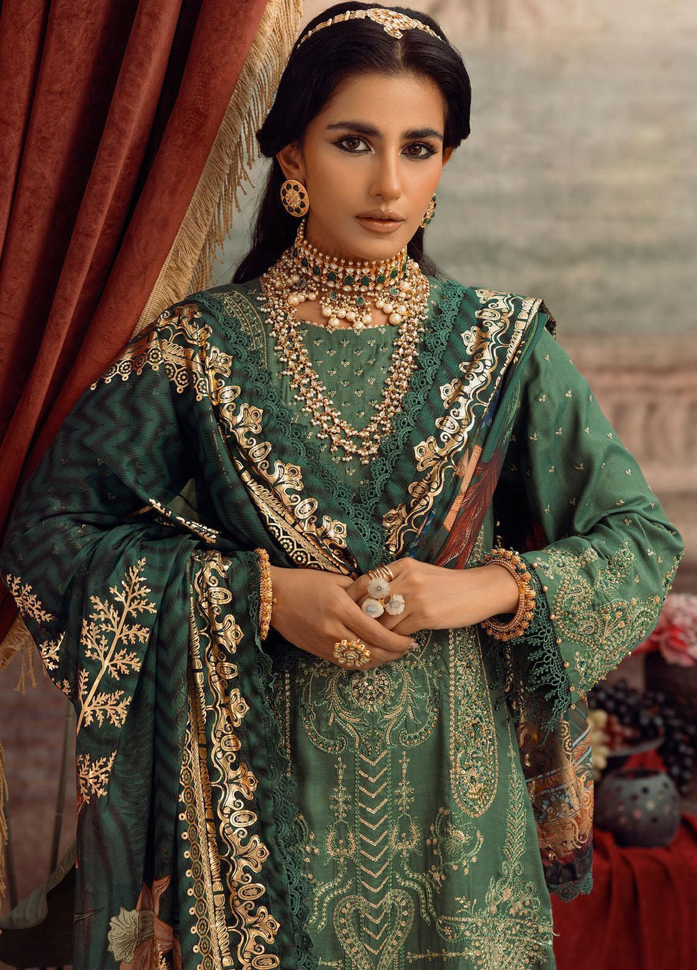 Parizah By Gul Ahmed Embroidered Raw Silk Suits Unstitched 3 Piece GA23PZ PRW32005 - Luxury Wedding Collection