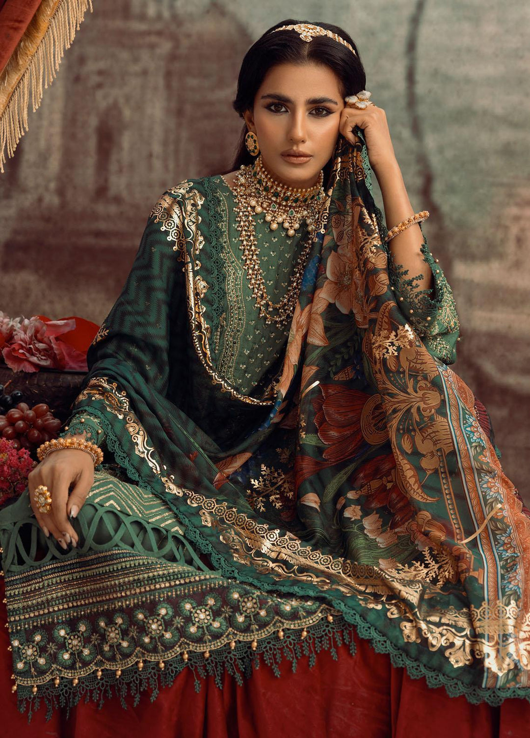 Parizah By Gul Ahmed Embroidered Raw Silk Suits Unstitched 3 Piece GA23PZ PRW32005 - Luxury Wedding Collection