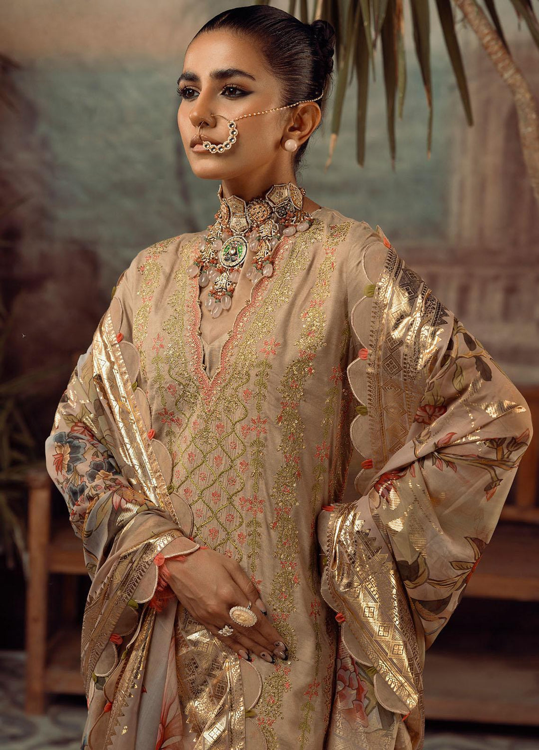 Parizah By Gul Ahmed Embroidered Raw Silk Suits Unstitched 3 Piece GA23PZ PRW32011 - Luxury Wedding Collection