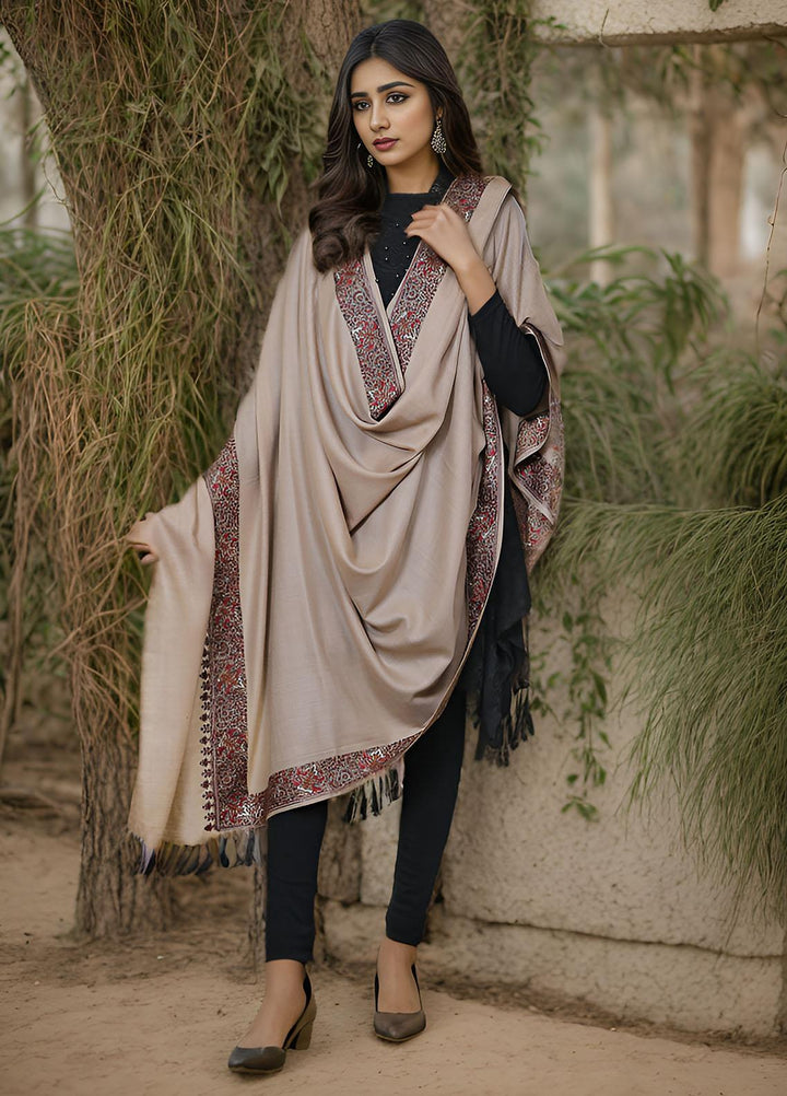 Sanaulla Exclusive Range  Pashmina  Mama D-15 Brown - Women Shawls