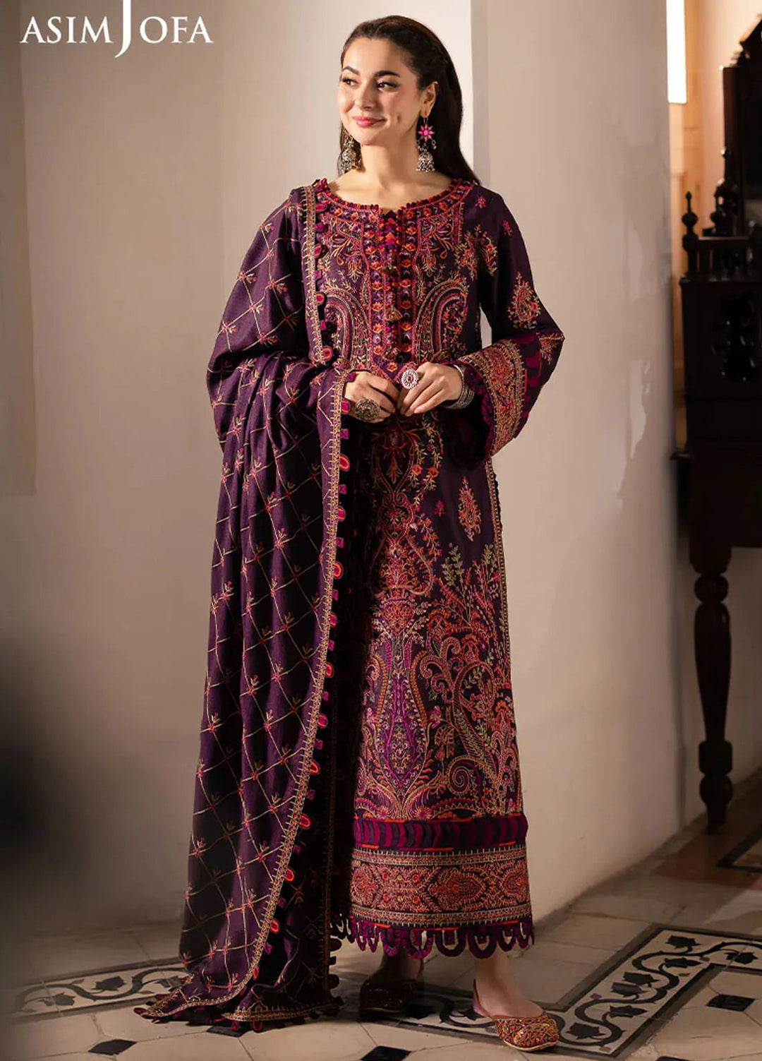 Pashmina by Asim Jofa Embroidered Self Twill Suits Unstitched 3 Piece AJ24PW AJKI-02 - Winter Collection