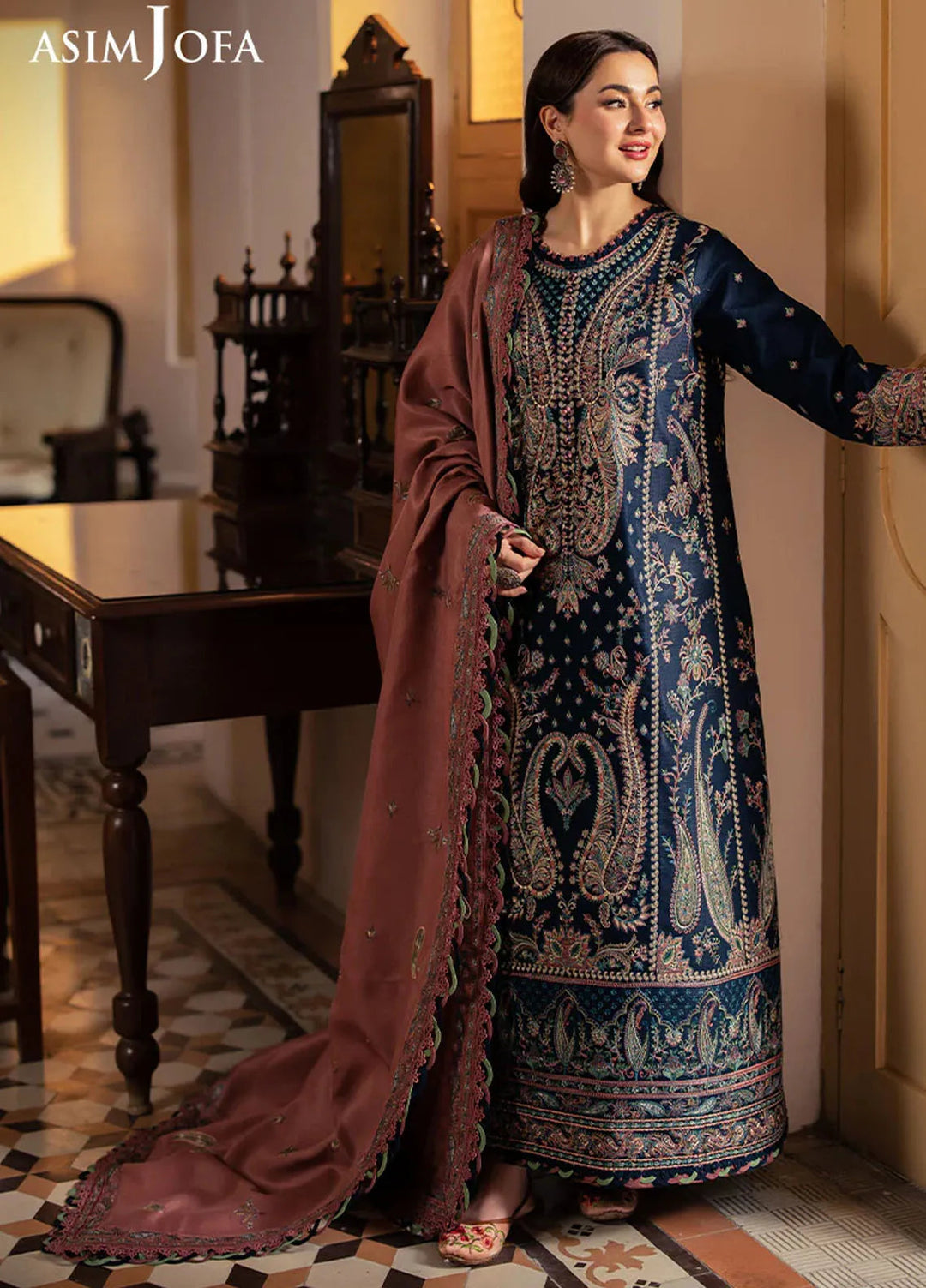 Pashmina by Asim Jofa Embroidered Self Twill Suits Unstitched 3 Piece AJ24PW AJKI-03 - Winter Collection