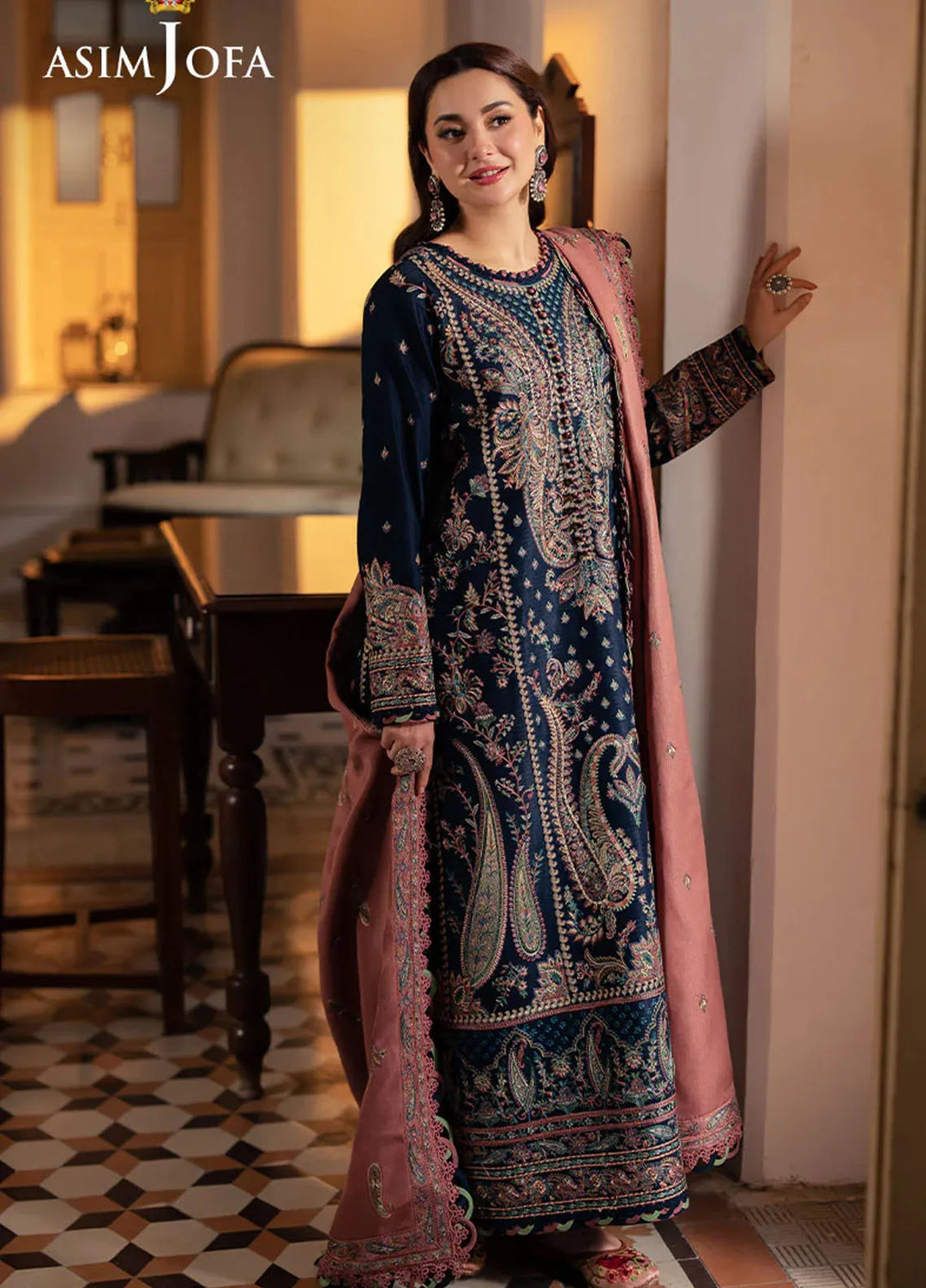 Pashmina by Asim Jofa Embroidered Self Twill Suits Unstitched 3 Piece AJ24PW AJKI-03 - Winter Collection