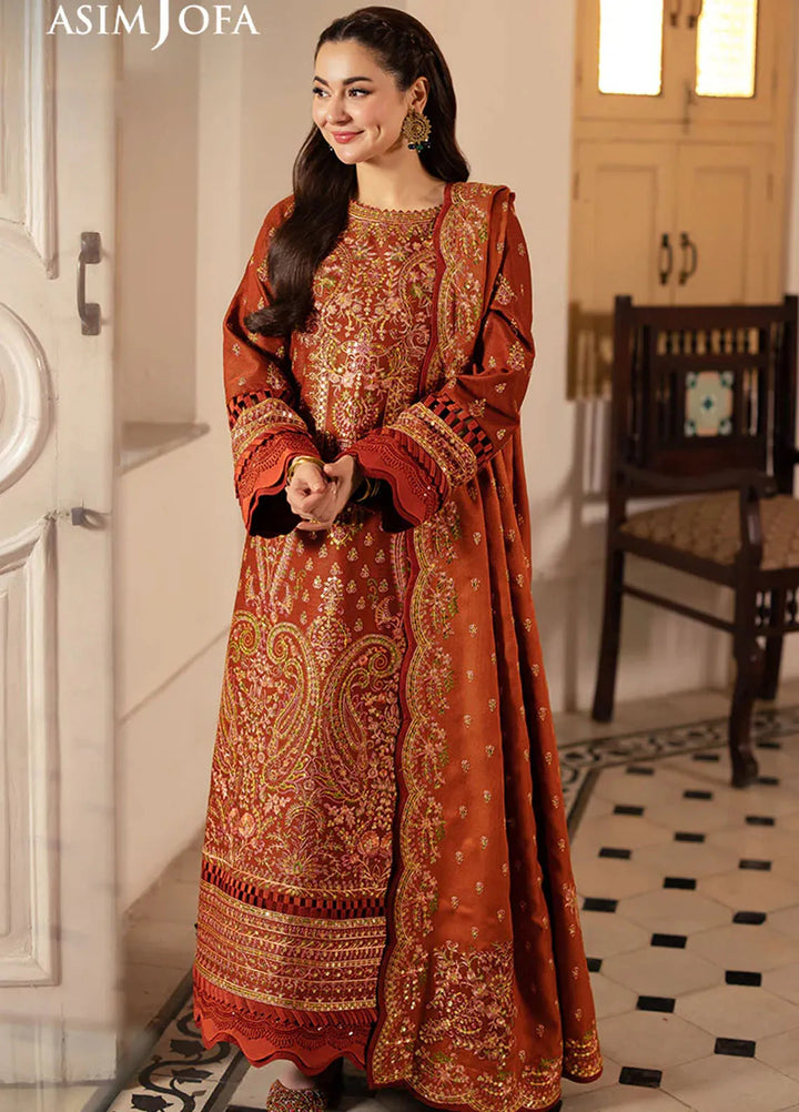 Pashmina by Asim Jofa Embroidered Self Twill Suits Unstitched 3 Piece AJ24PW AJKI-07 - Winter Collection