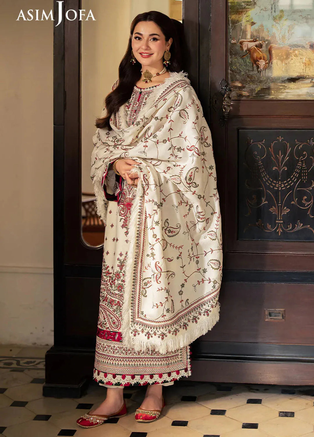 Pashmina by Asim Jofa Embroidered Self Twill Suits Unstitched 3 Piece AJ24PW AJKI-08 - Winter Collection