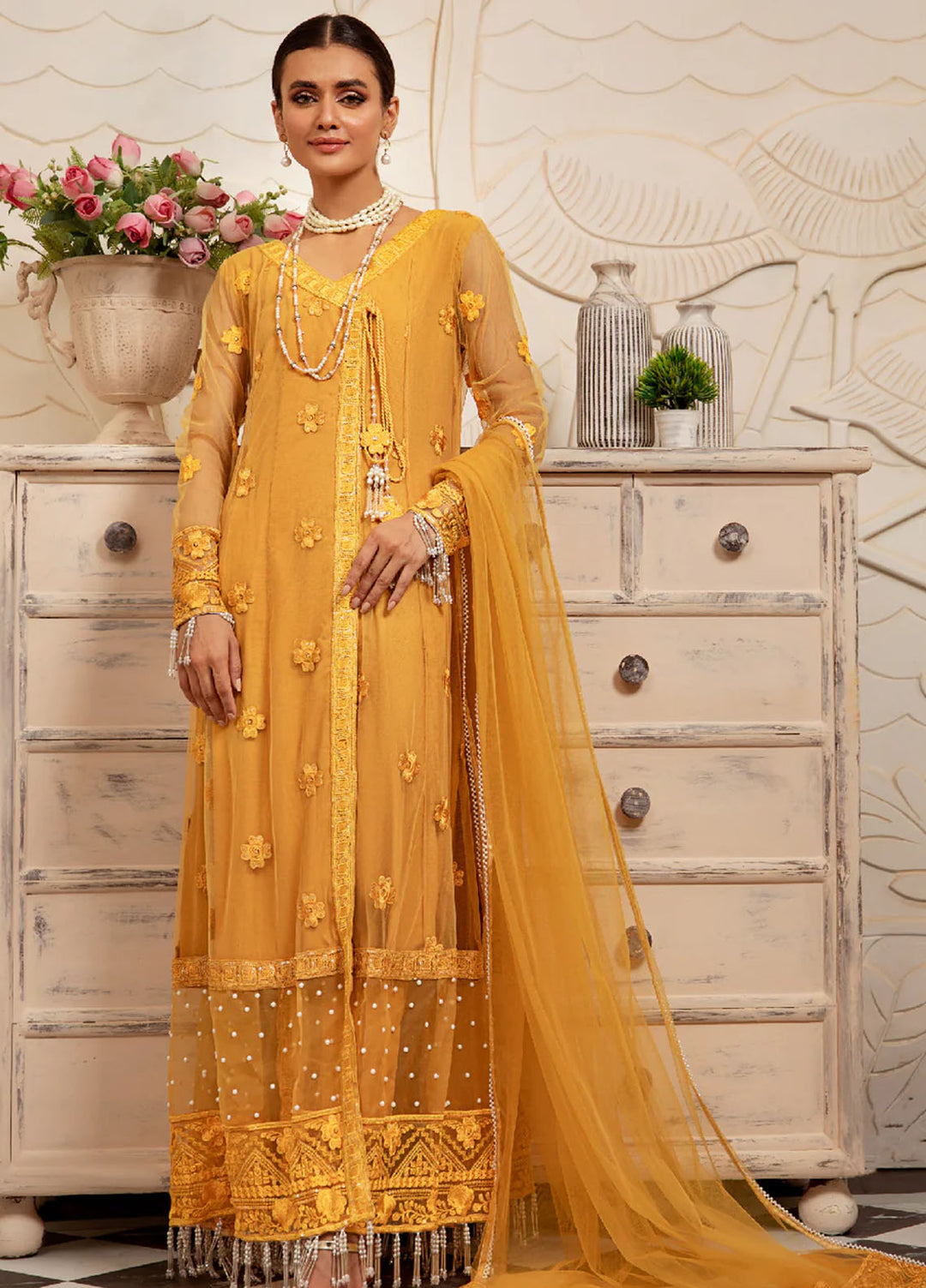 Pashmire Pret Embroidered Net 3 Piece Suit Zarnish