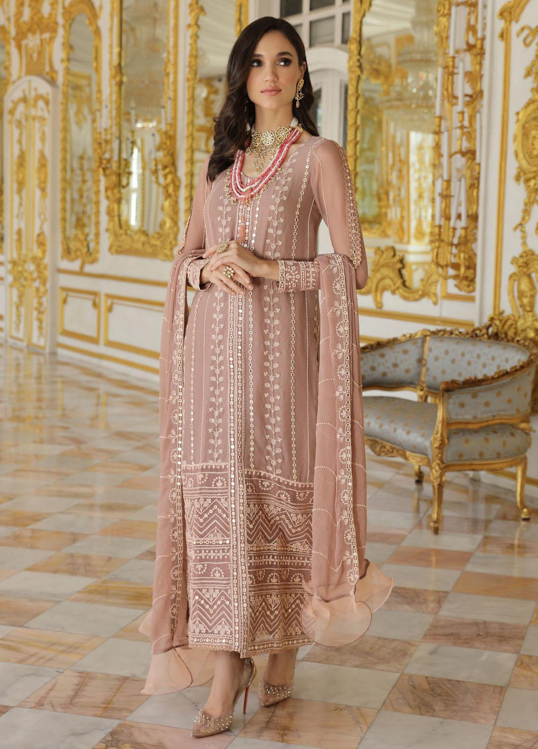 Merakish By Shahzeb Textiles Embroidered Chiffon Suits Unstitched 3 Piece ST23MK-V9 Pastel Pink - Luxury Collection