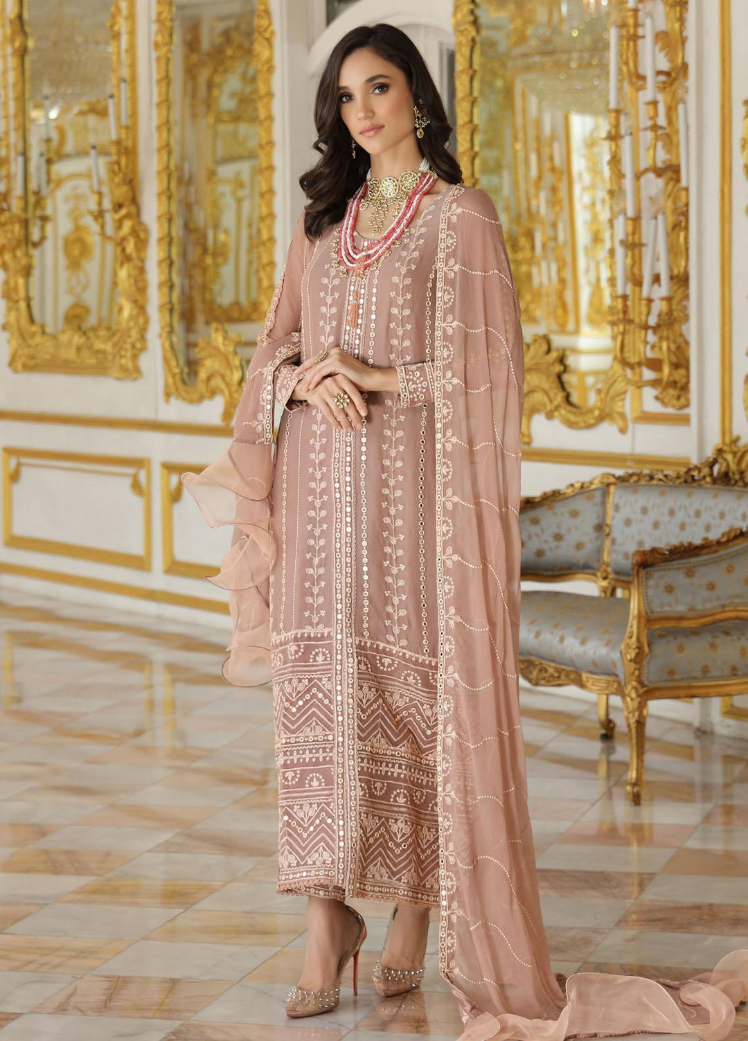 Merakish By Shahzeb Textiles Embroidered Chiffon Suits Unstitched 3 Piece ST23MK-V9 Pastel Pink - Luxury Collection