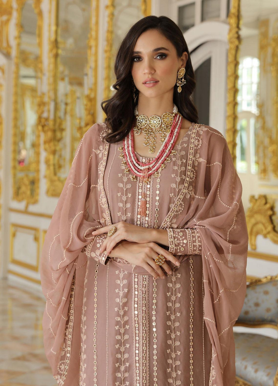 Merakish By Shahzeb Textiles Embroidered Chiffon Suits Unstitched 3 Piece ST23MK-V9 Pastel Pink - Luxury Collection