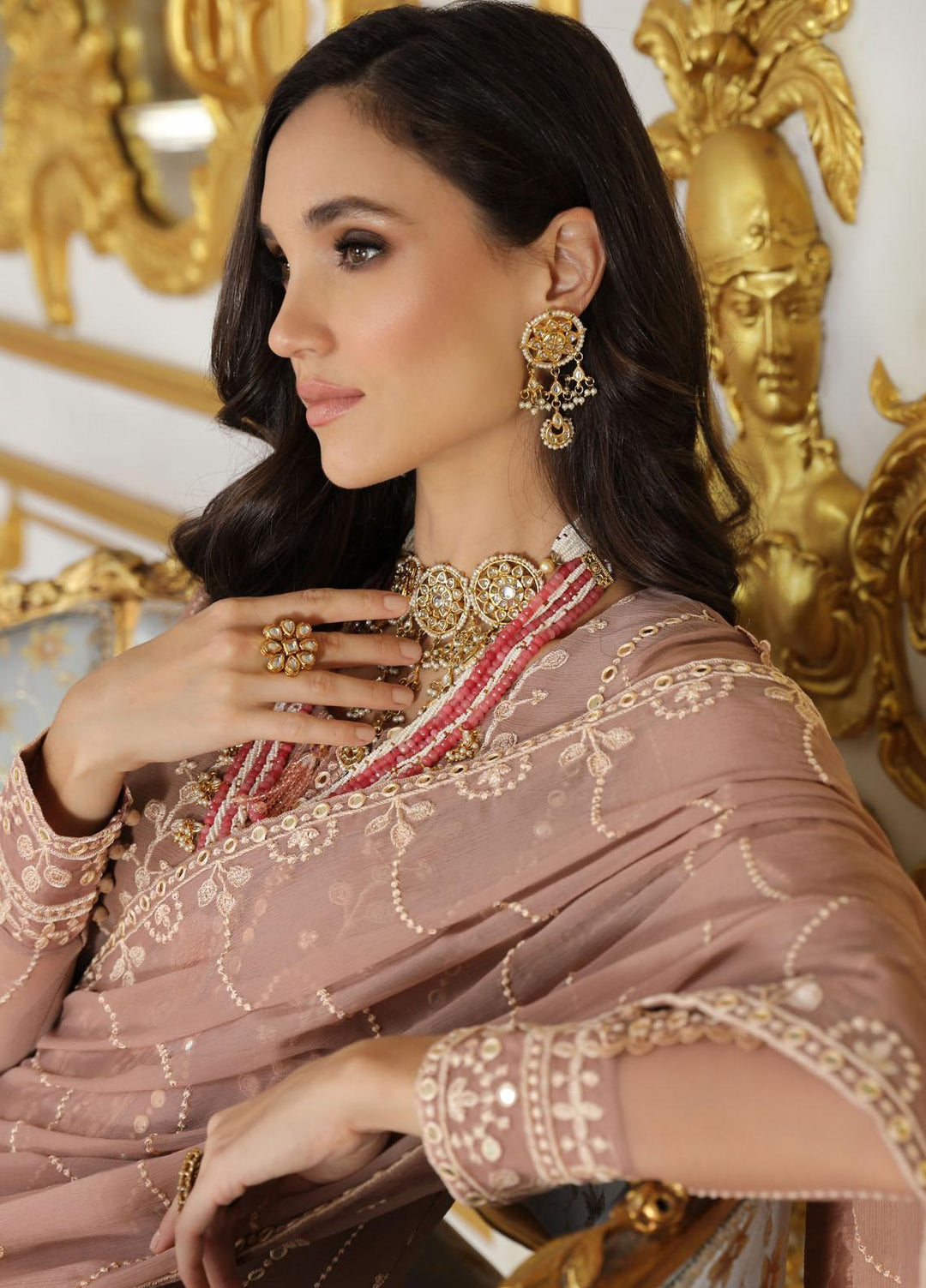 Merakish By Shahzeb Textiles Embroidered Chiffon Suits Unstitched 3 Piece ST23MK-V9 Pastel Pink - Luxury Collection