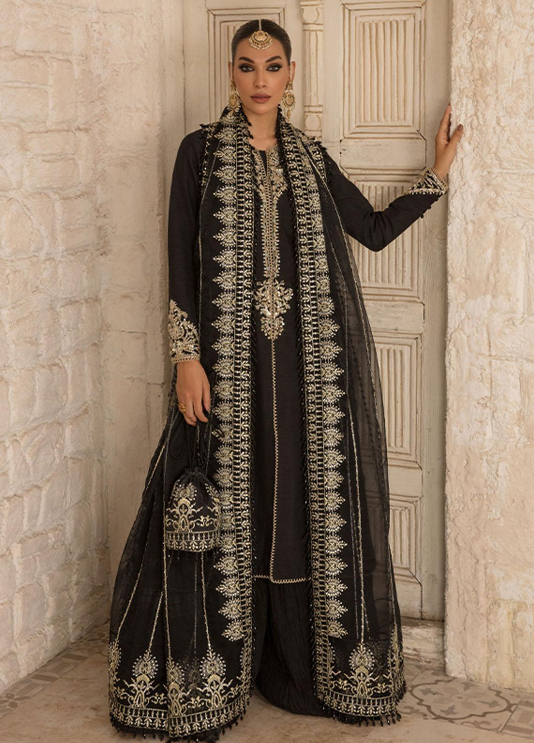 Saffron Pret Embroidered  3 Piece Suit 03 Glamour Noir