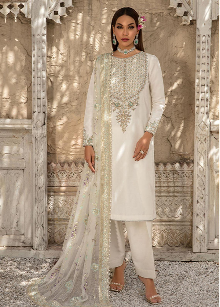 Saffron Pret Embroidered  3 Piece Suit 05 Pearl White