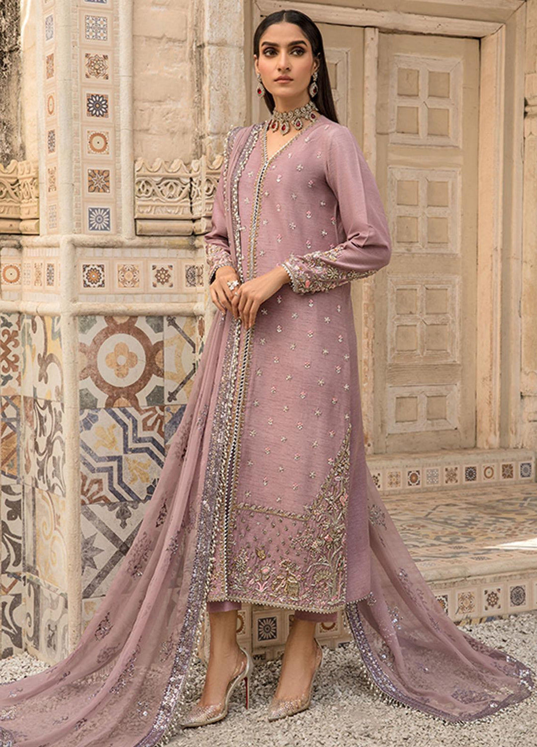 Saffron Pret Embroidered  3 Piece Suit 06 Plum Velvet