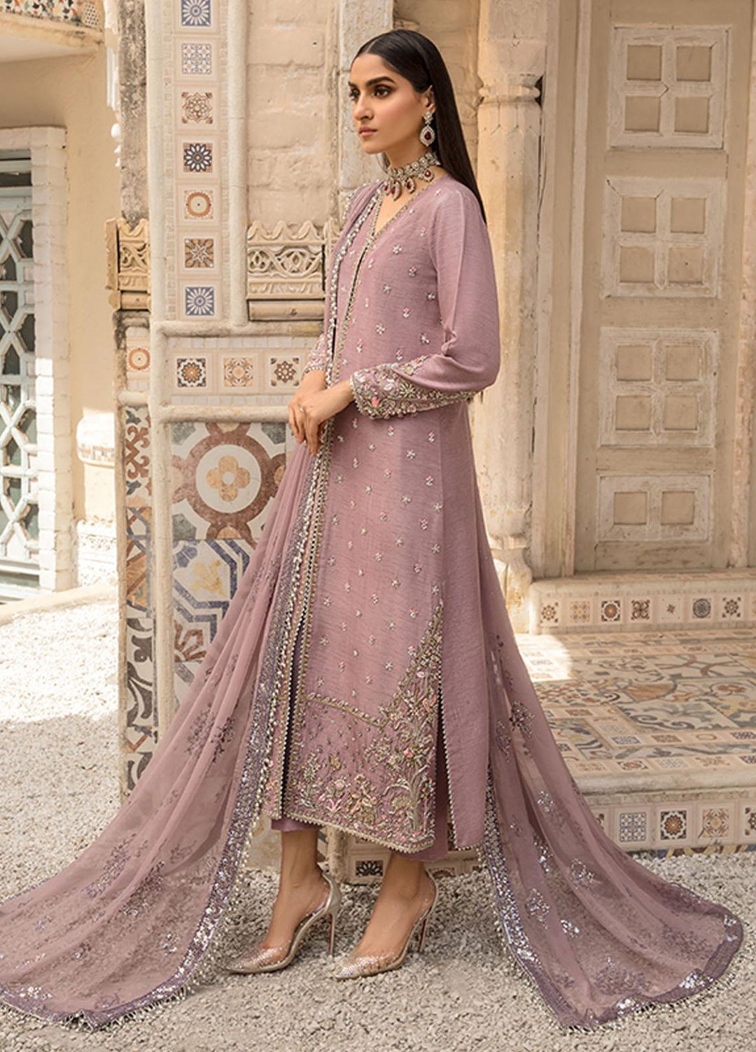 Saffron Pret Embroidered  3 Piece Suit 06 Plum Velvet