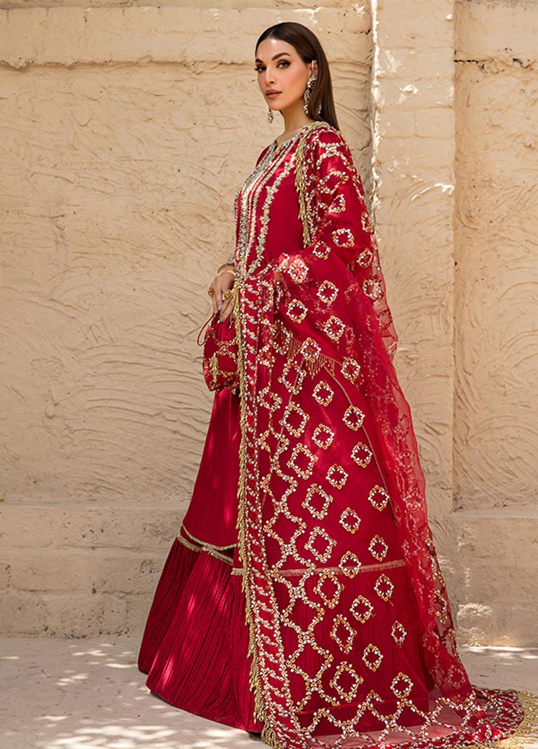 Saffron Pret Embroidered  3 Piece Suit 07 Rose Gold Satin