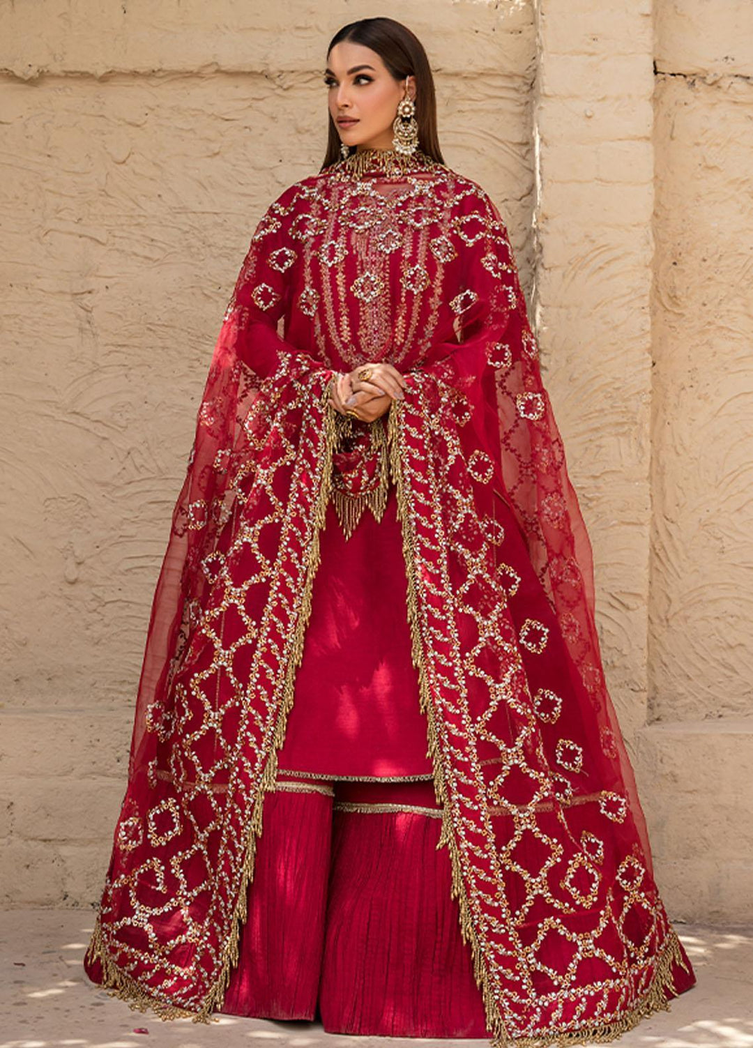 Saffron Pret Embroidered  3 Piece Suit 07 Rose Gold Satin