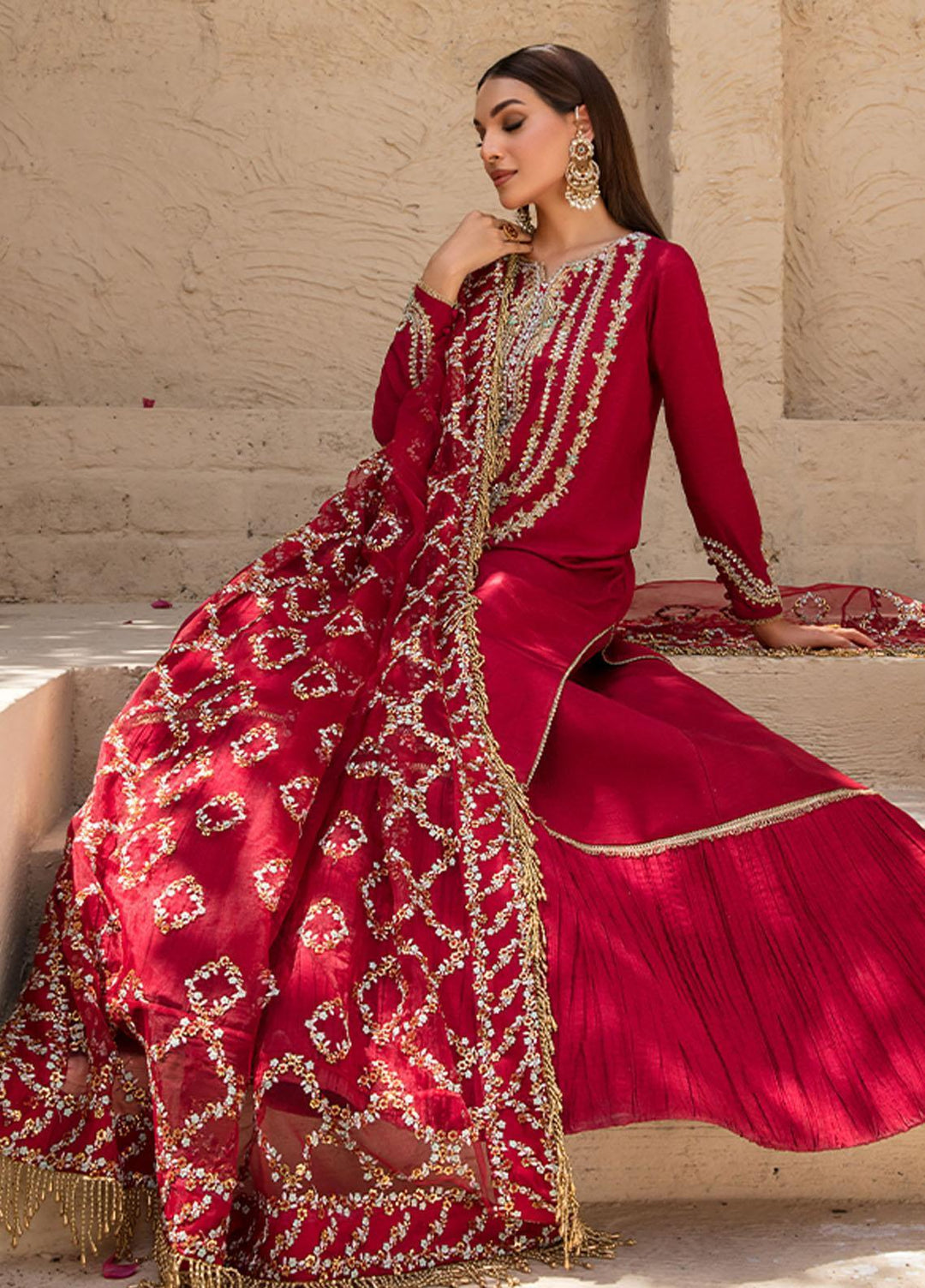 Saffron Pret Embroidered  3 Piece Suit 07 Rose Gold Satin