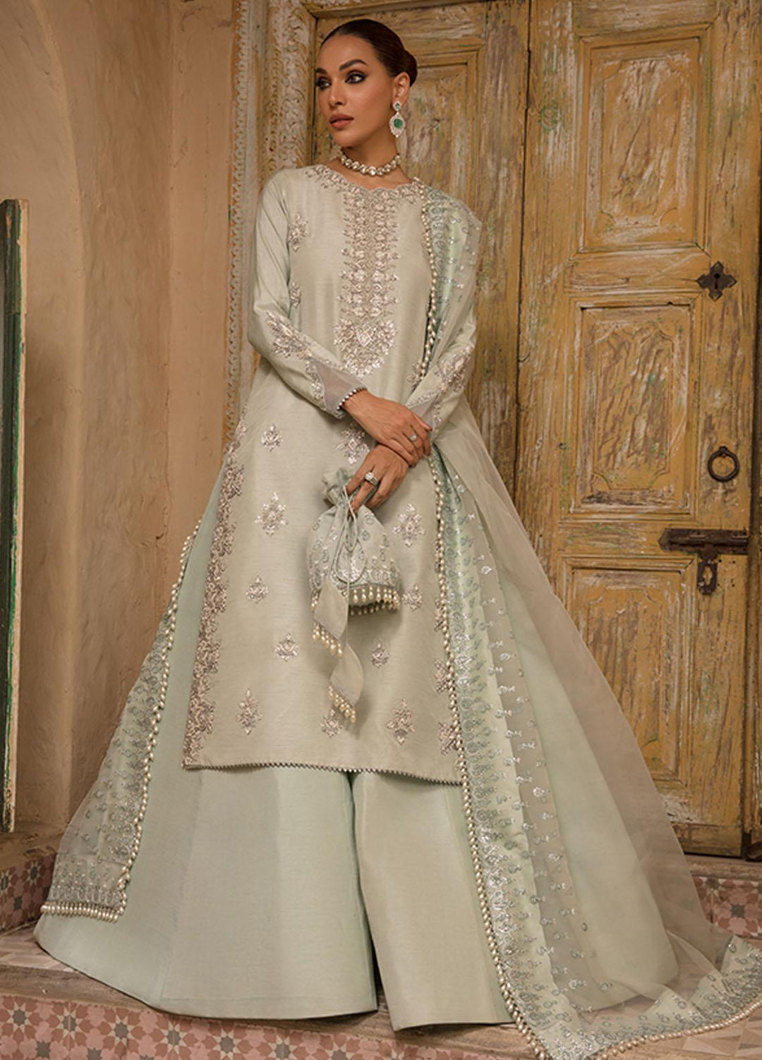 Saffron Pret Embroidered  3 Piece Suit 09 Teal Evening
