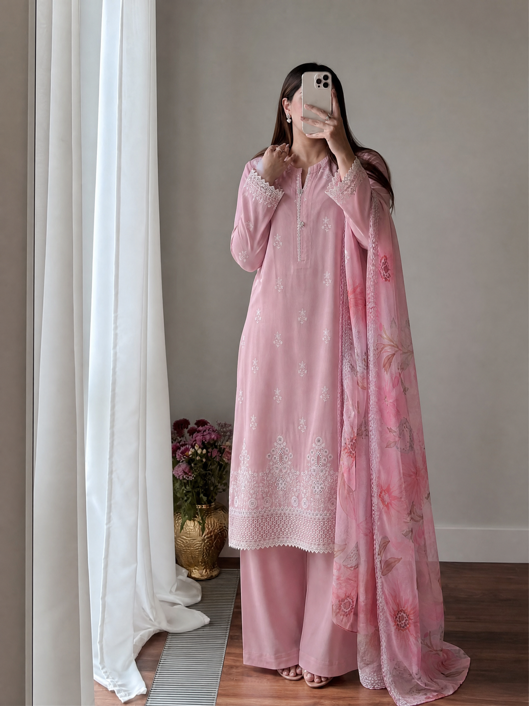 HZ Textiles Women RTW Chikankari Organza 3 Piece Suit HZ26POF CSE-3P-222 - Festive Collection