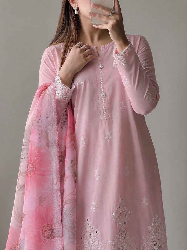 HZ Textiles Women RTW Chikankari Organza 3 Piece Suit HZ26POF CSE-3P-222 - Festive Collection