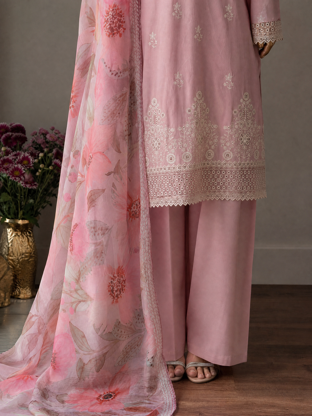 HZ Textiles Women RTW Chikankari Organza 3 Piece Suit HZ26POF CSE-3P-222 - Festive Collection