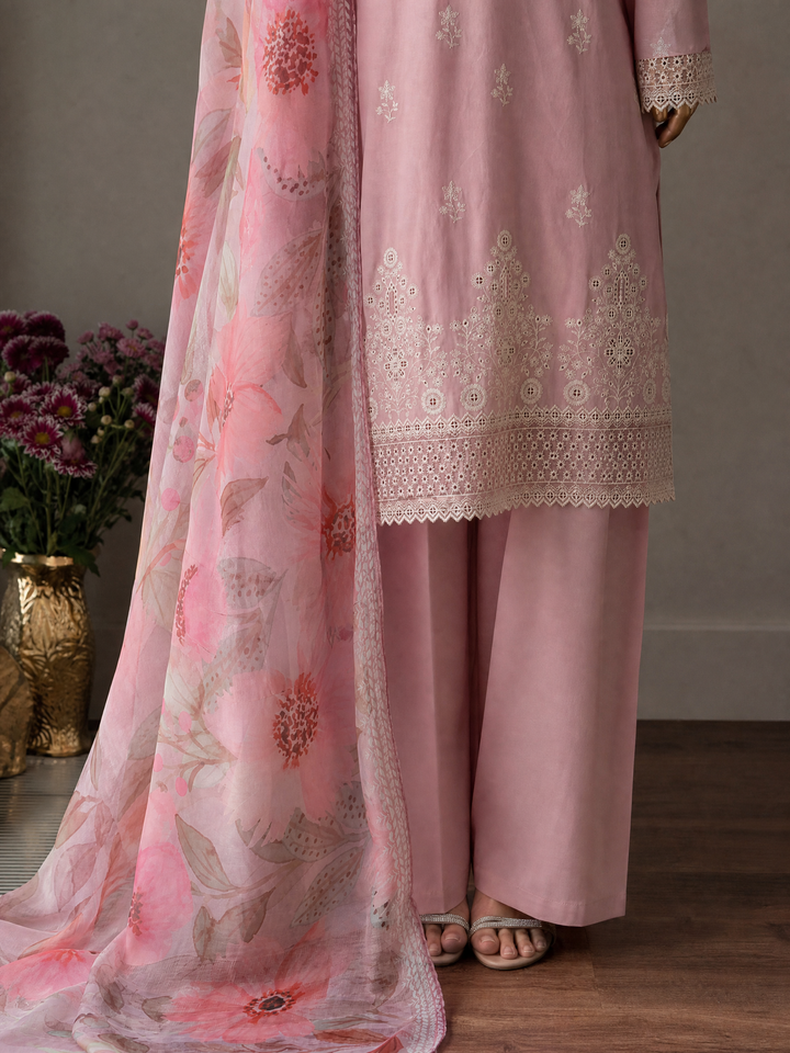 HZ Textiles Women RTW Chikankari Organza 3 Piece Suit HZ26POF CSE-3P-222 - Festive Collection