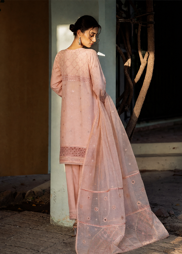 Falsafaa by HZ Textiles RTW Embroidered Organza 3 Piece Suit HZ26ULF HZK-228 Peach - Festive Collection