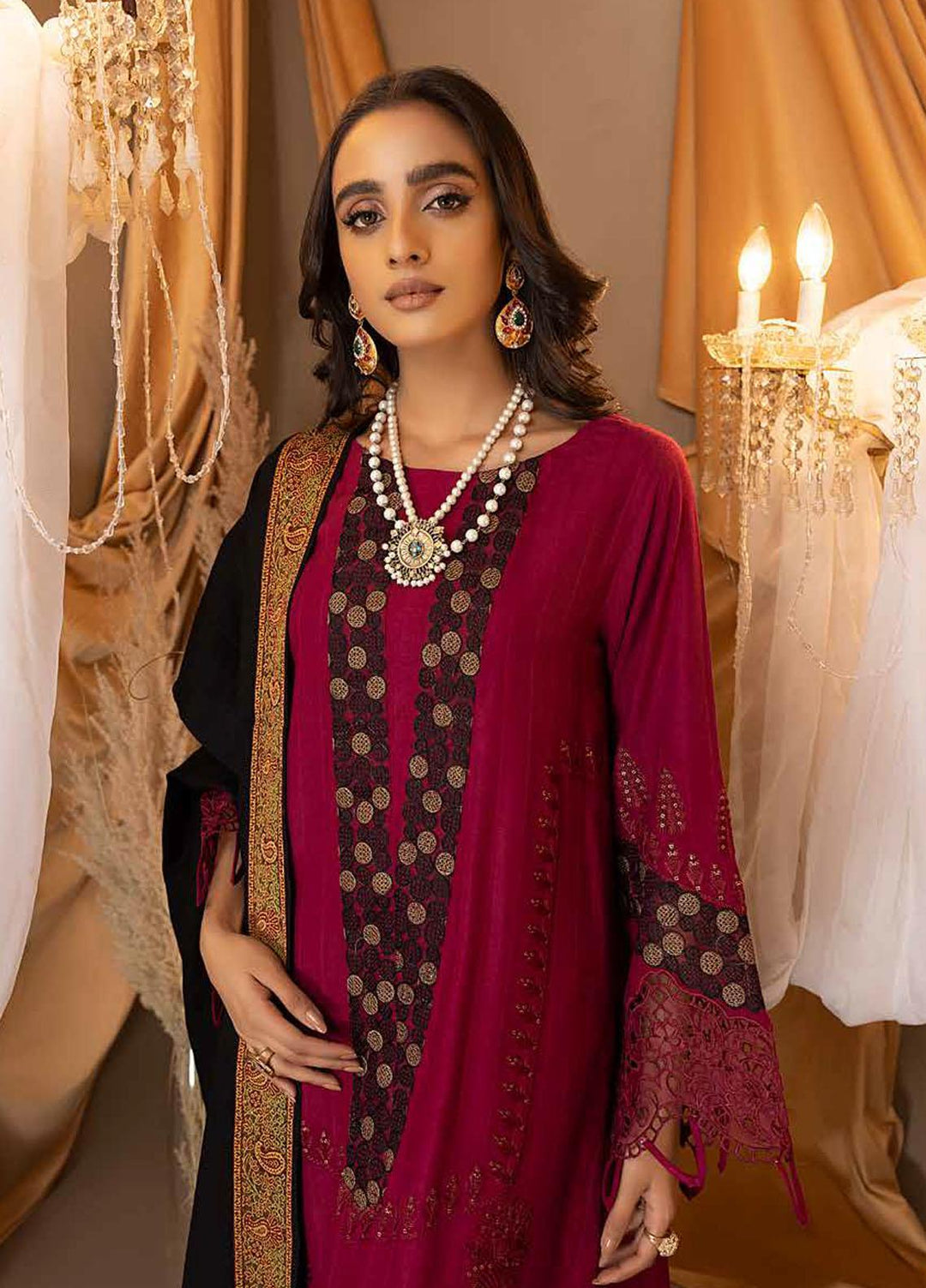 Posheema By Charizma Embroidered Leather Peach Suits Unstitched 3 Piece CRZ22PS PS 01 - Winter Collection