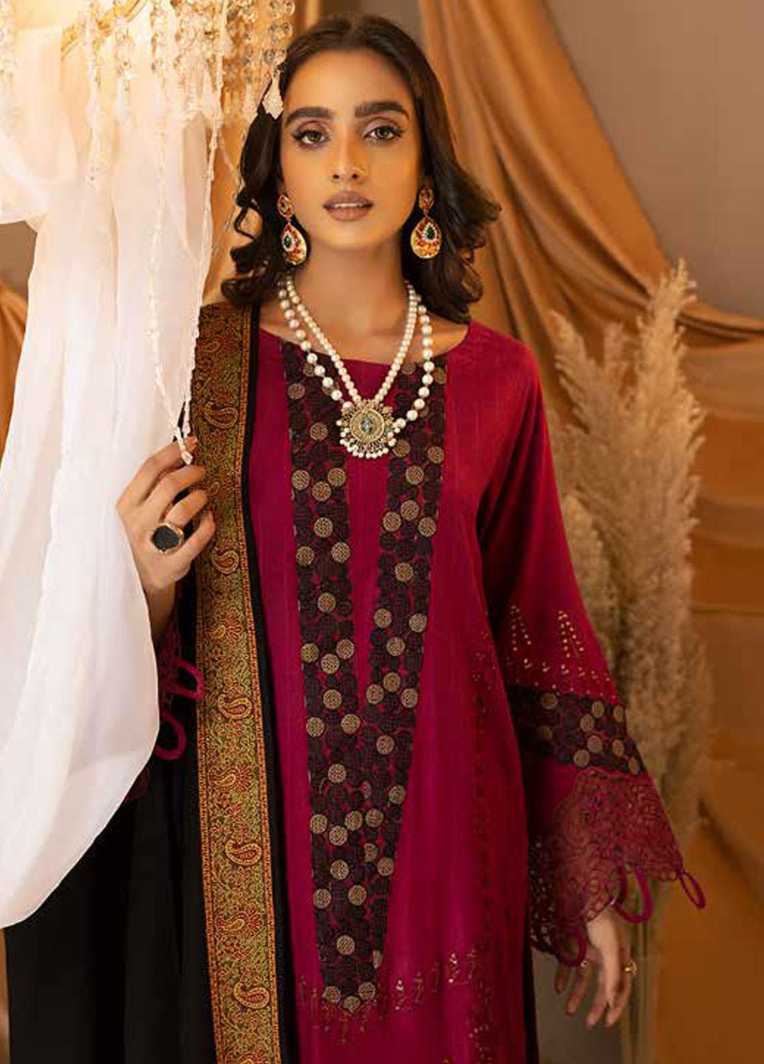 Posheema By Charizma Embroidered Leather Peach Suits Unstitched 3 Piece CRZ22PS PS 01 - Winter Collection