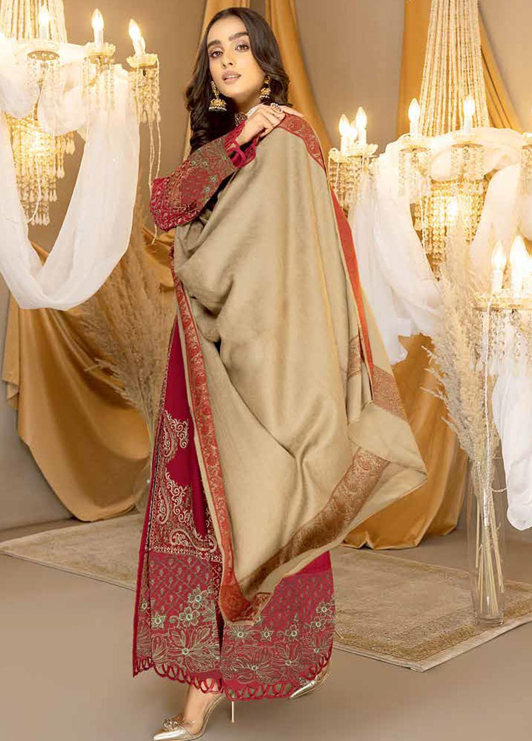 Posheema By Charizma Embroidered Leather Peach Suits Unstitched 3 Piece CRZ22PS PS 03 - Winter Collection