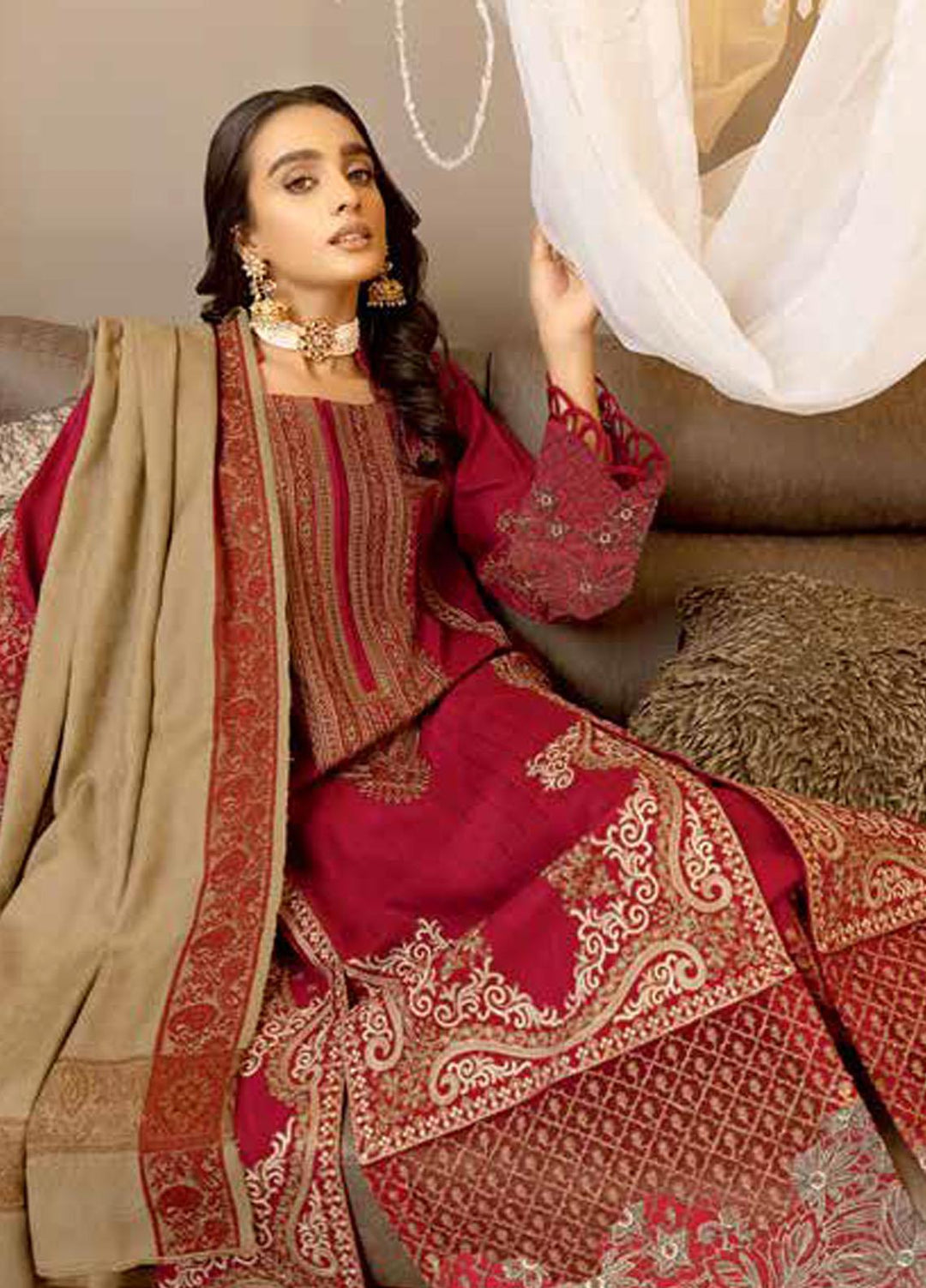 Posheema By Charizma Embroidered Leather Peach Suits Unstitched 3 Piece CRZ22PS PS 03 - Winter Collection