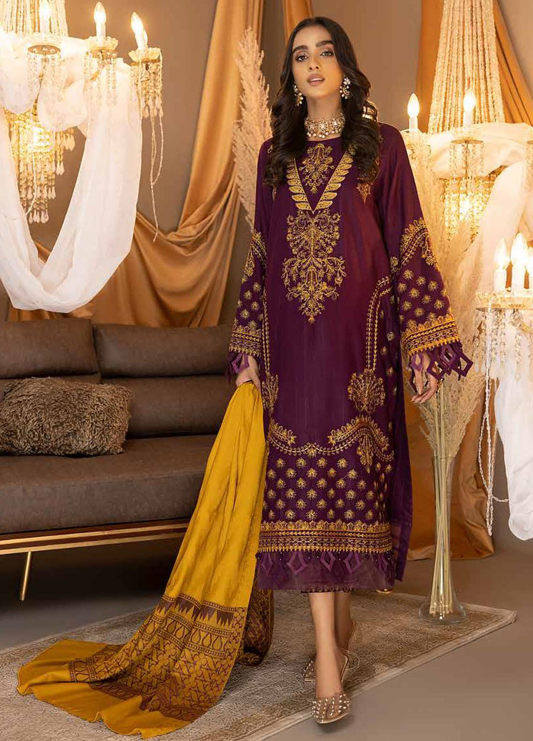 Posheema By Charizma Embroidered Leather Peach Suits Unstitched 3 Piece CRZ22PS PS 04 - Winter Collection