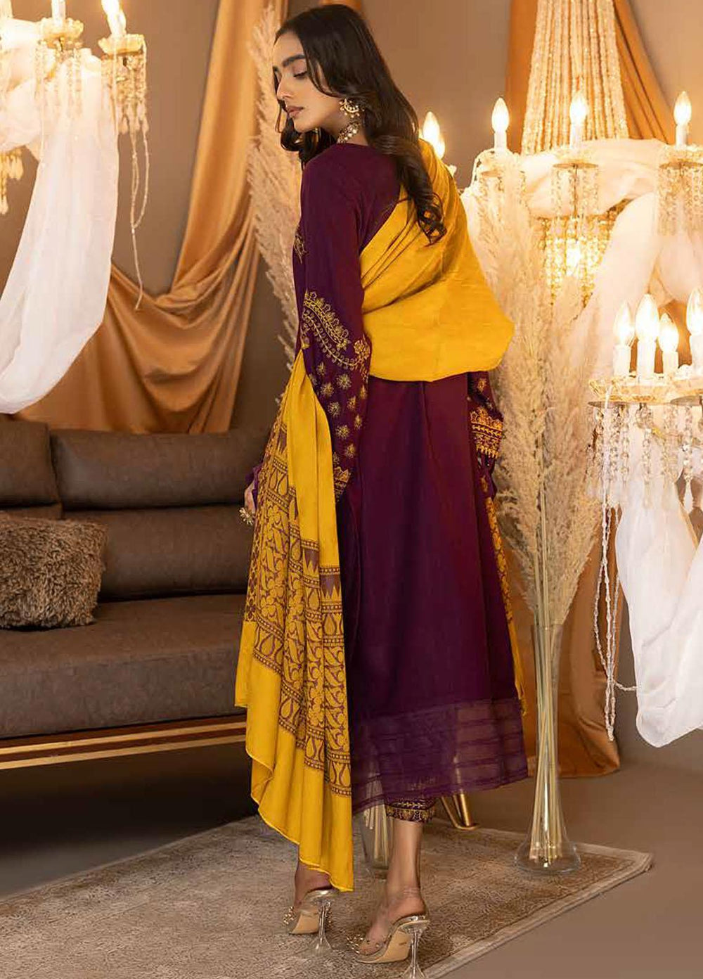 Posheema By Charizma Embroidered Leather Peach Suits Unstitched 3 Piece CRZ22PS PS 04 - Winter Collection