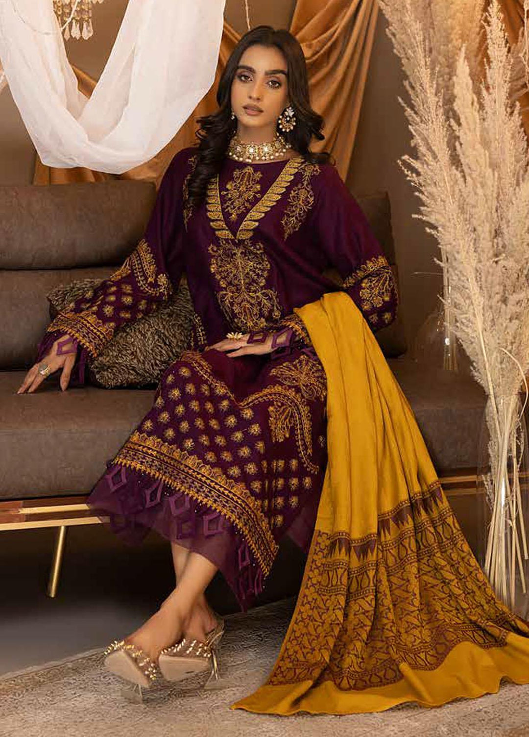 Posheema By Charizma Embroidered Leather Peach Suits Unstitched 3 Piece CRZ22PS PS 04 - Winter Collection