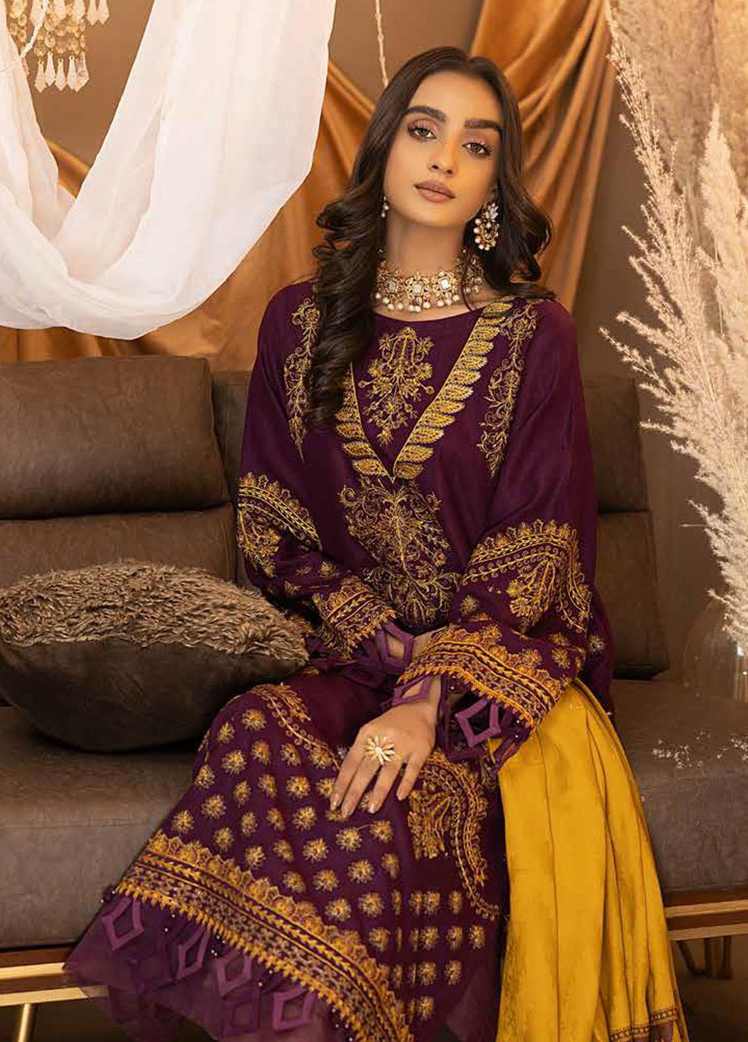 Posheema By Charizma Embroidered Leather Peach Suits Unstitched 3 Piece CRZ22PS PS 04 - Winter Collection