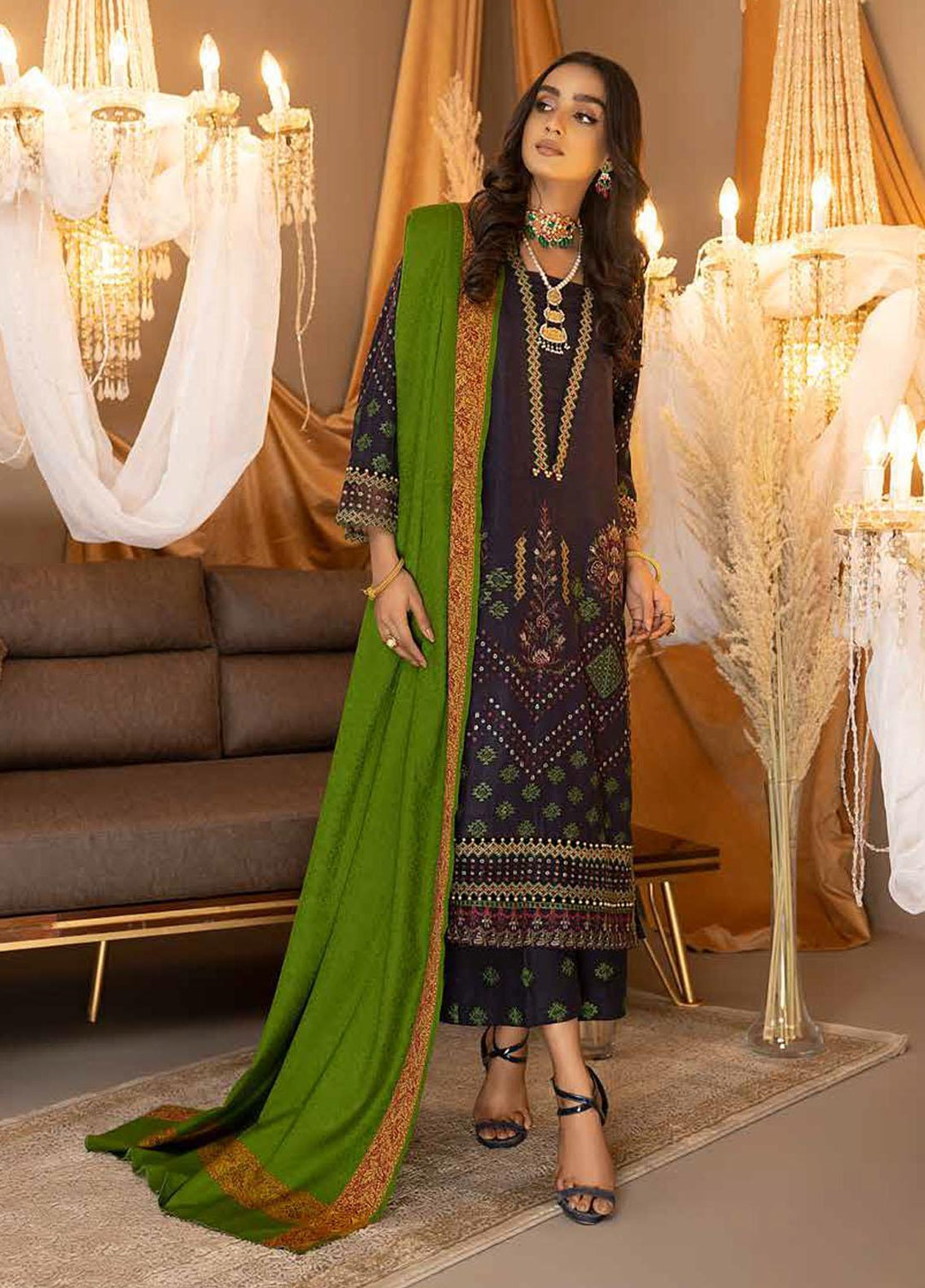 Posheema By Charizma Embroidered Leather Peach Suits Unstitched 3 Piece CRZ22PS PS 05 - Winter Collection