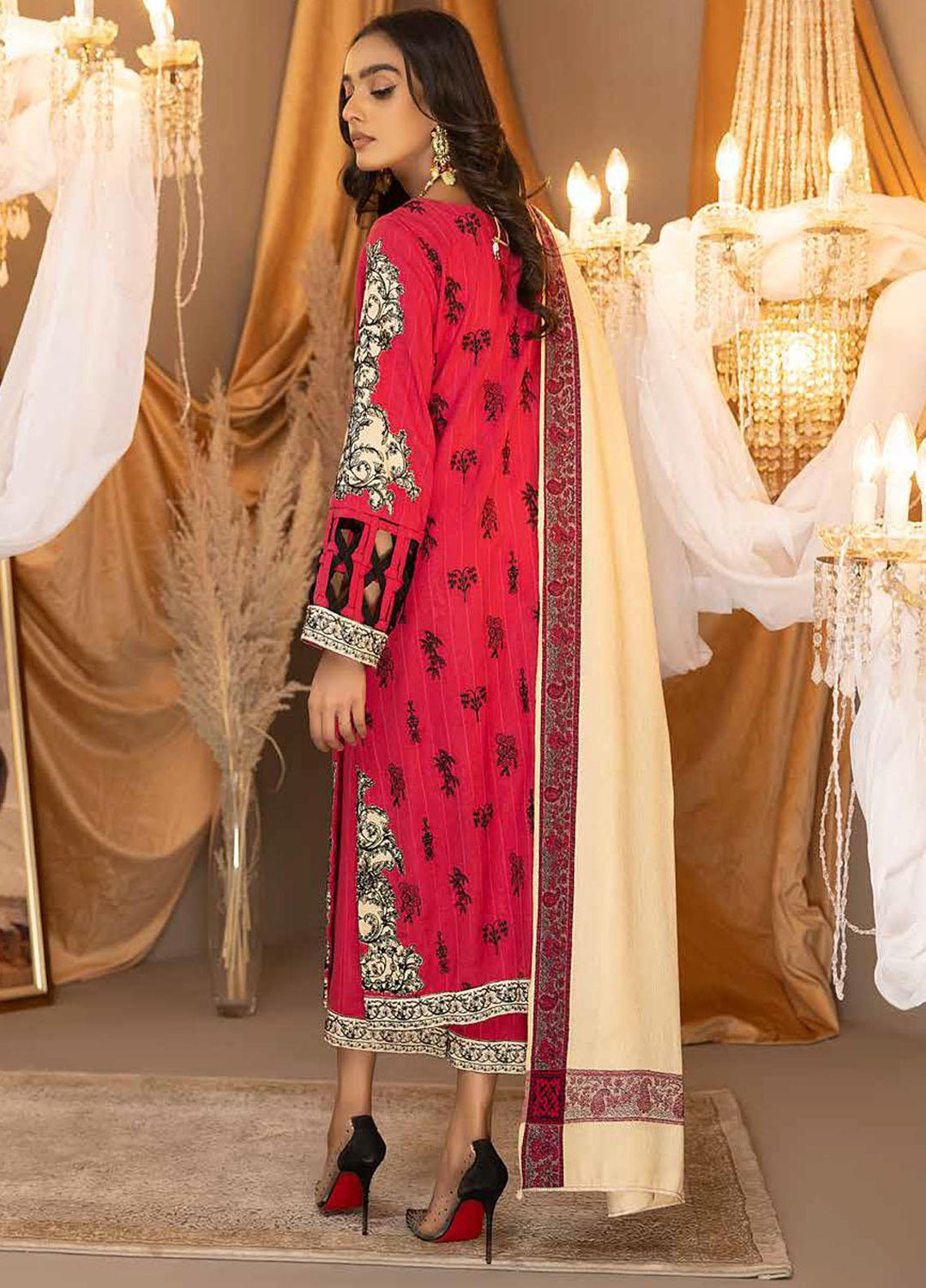 Posheema By Charizma Embroidered Leather Peach Suits Unstitched 3 Piece CRZ22PS PS 07 - Winter Collection