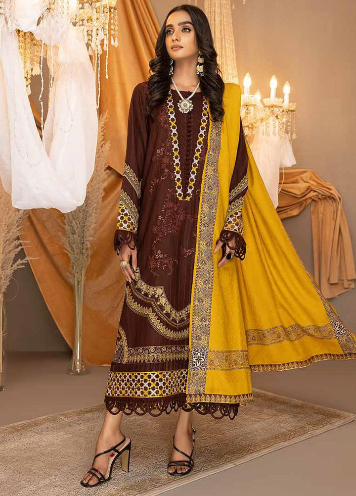 Posheema By Charizma Embroidered Leather Peach Suits Unstitched 3 Piece CRZ22PS PS 08 - Winter Collection