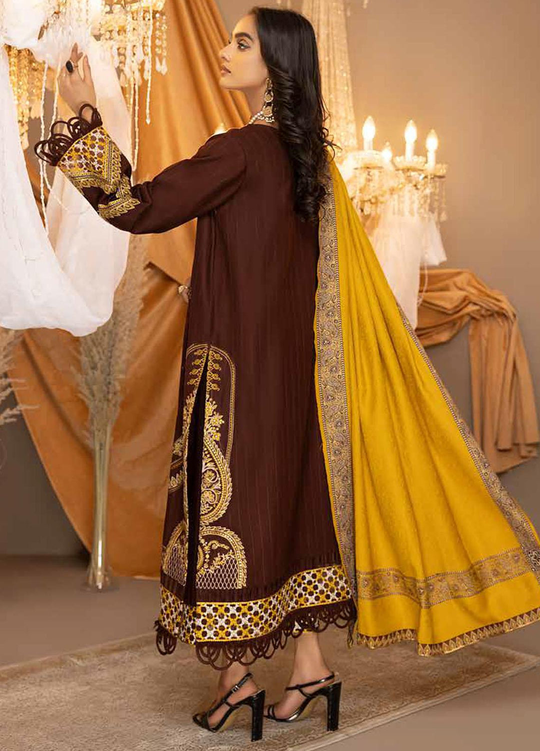 Posheema By Charizma Embroidered Leather Peach Suits Unstitched 3 Piece CRZ22PS PS 08 - Winter Collection