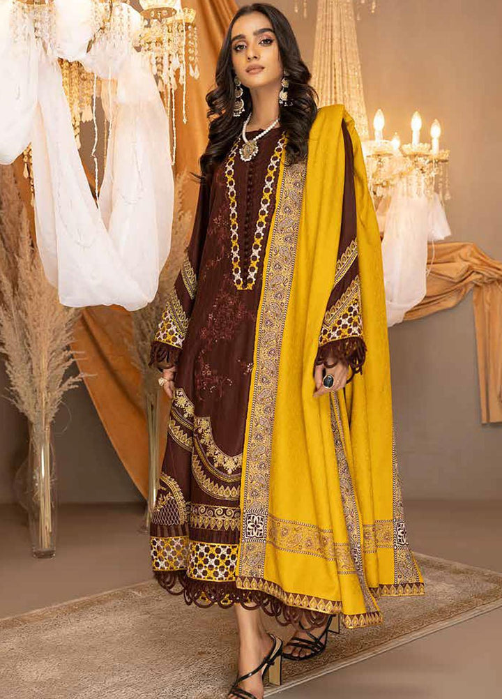 Posheema By Charizma Embroidered Leather Peach Suits Unstitched 3 Piece CRZ22PS PS 08 - Winter Collection