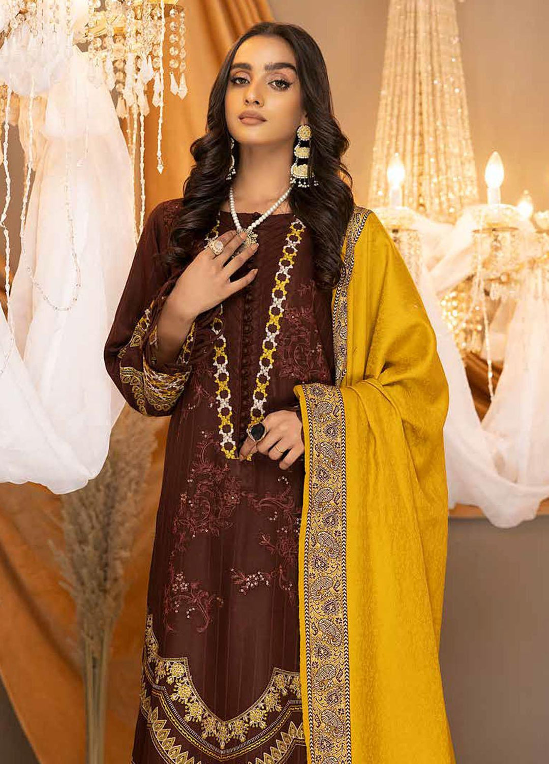 Posheema By Charizma Embroidered Leather Peach Suits Unstitched 3 Piece CRZ22PS PS 08 - Winter Collection