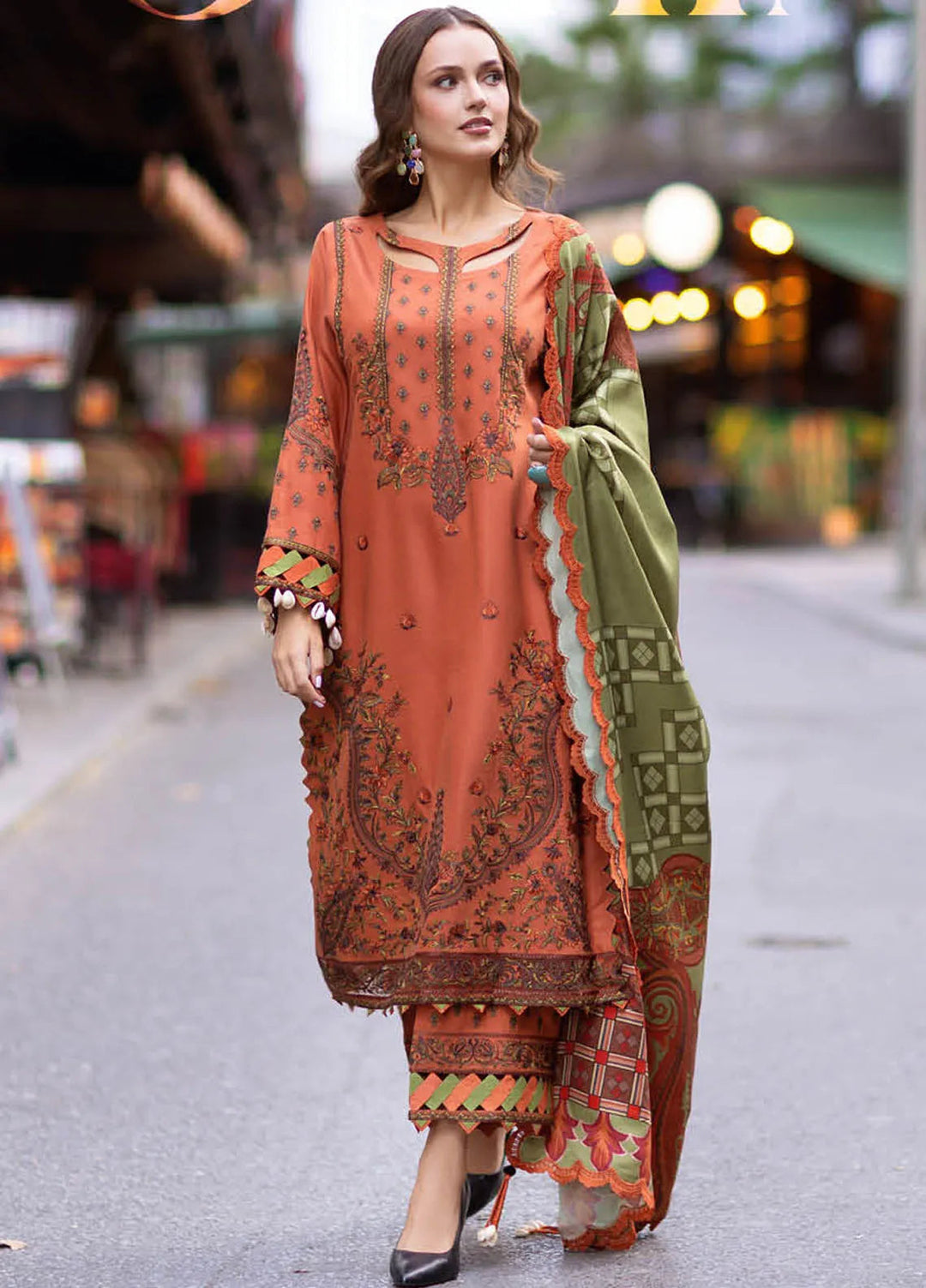 Poshima by Charizma Embroidered Leather Peach Suit Unstitched 3 Piece PS4-01 - Winter Collection