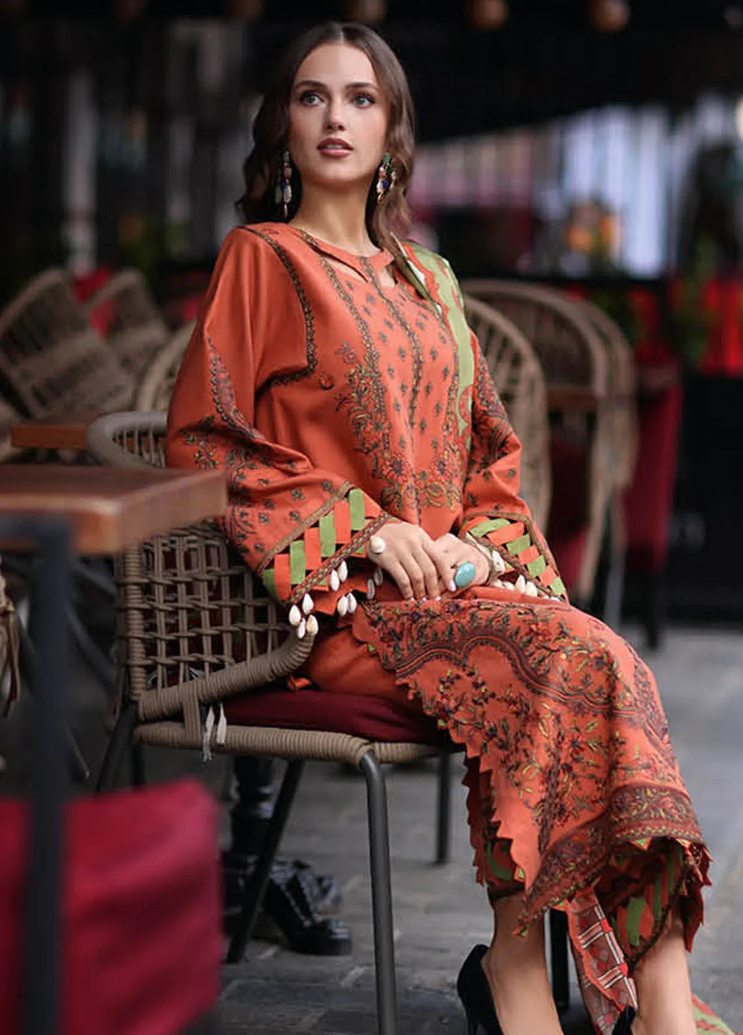 Poshima by Charizma Embroidered Leather Peach Suit Unstitched 3 Piece PS4-01 - Winter Collection